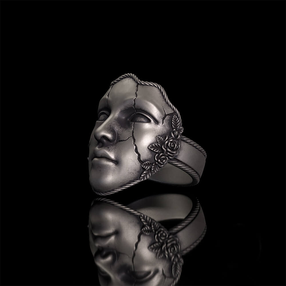 Gothic Cracked Mask Crown Sterling Silver Ring