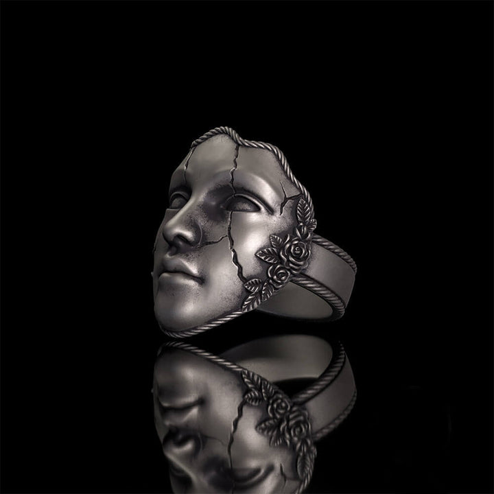 Gothic Cracked Mask Crown Sterling Silver Ring