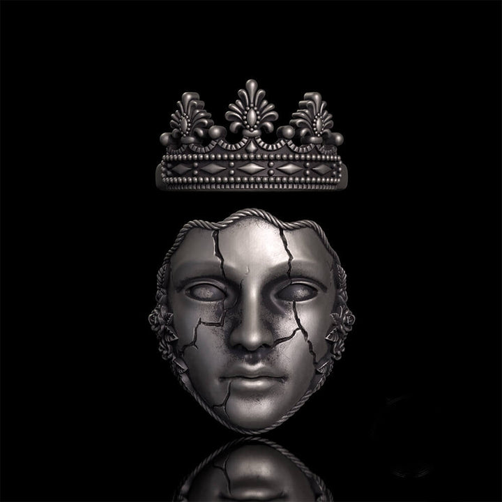 Gothic Cracked Mask Crown Sterling Silver Ring | RoyalLuster.com