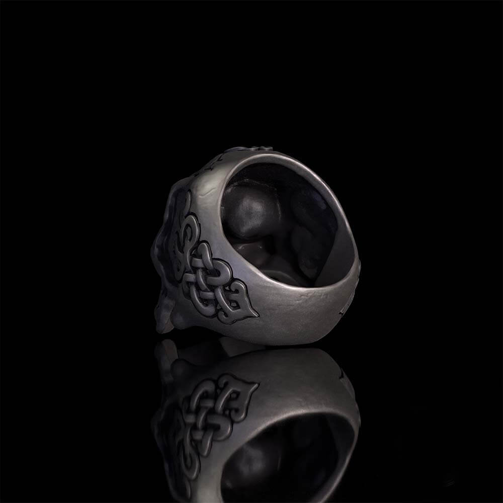 Gothic Cross Celtic Sterling Silver Cracked Skull Ring