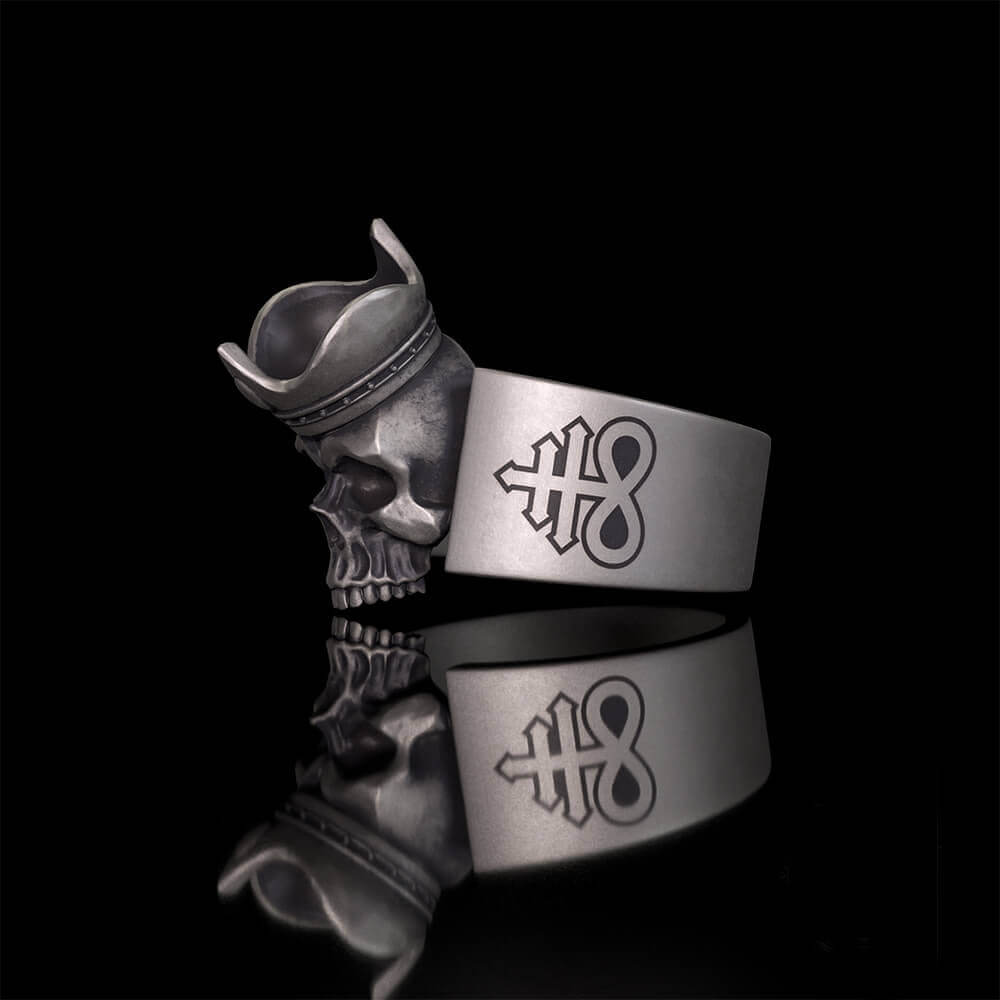 Gothic Crown Skull Leviathan Cross Sterling Silver Ring | RoyalLuster.com