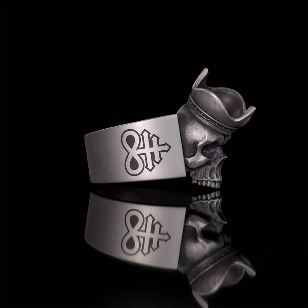 Gothic Crown Skull Leviathan Cross Sterling Silver Ring