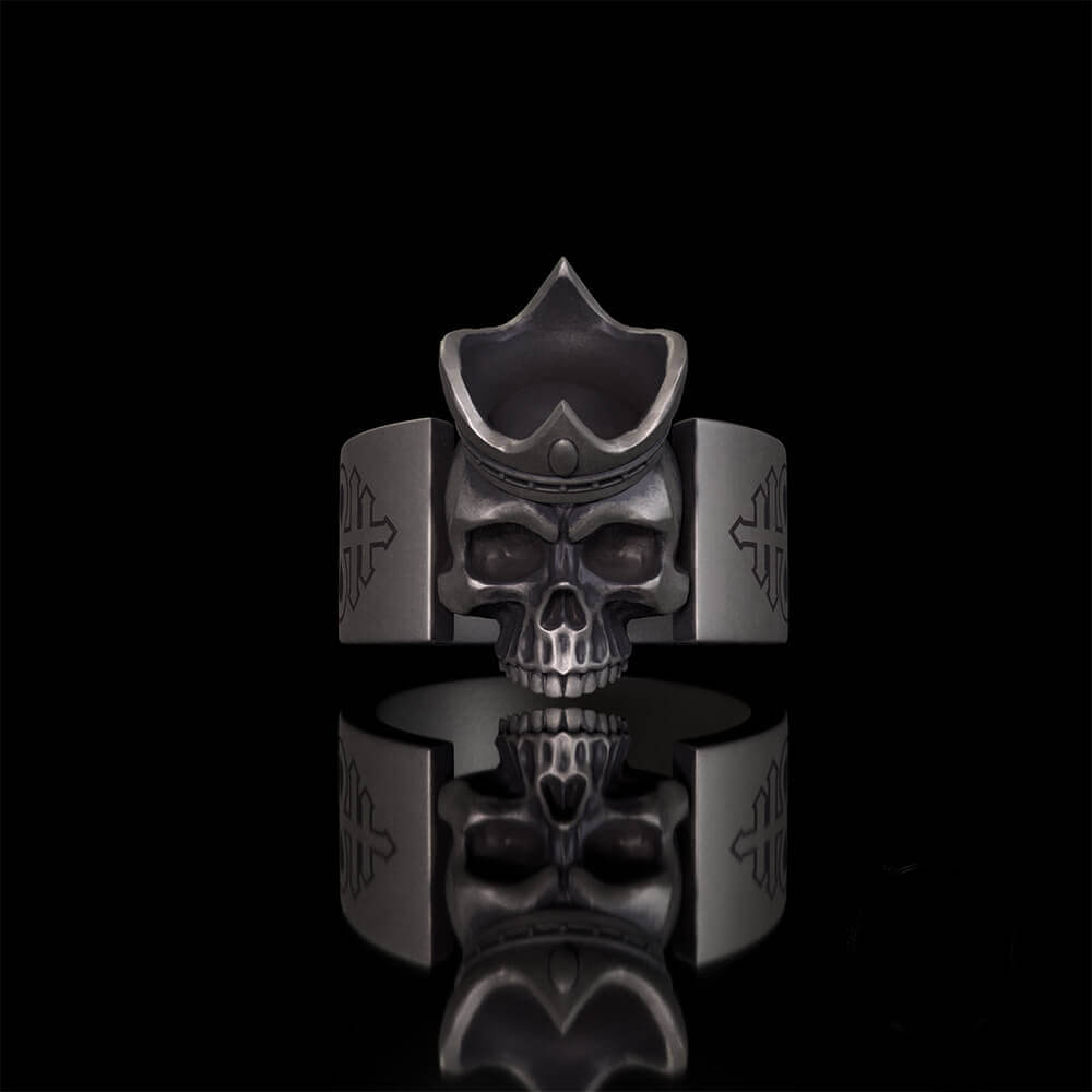 Gothic Crown Skull Leviathan Cross Sterling Silver Ring | RoyalLuster.com