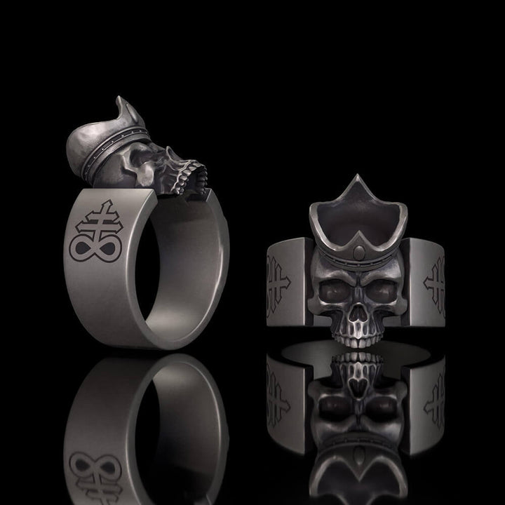Gothic Crown Skull Leviathan Cross Sterling Silver Ring | RoyalLuster.com