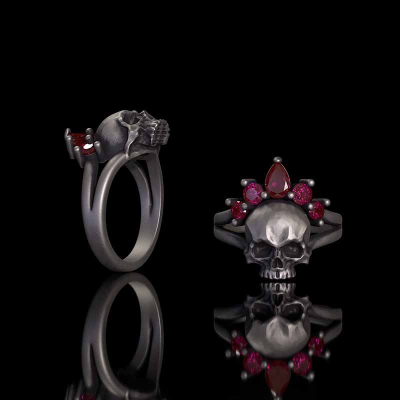 Gothic Crown Skull Sterling Silver Zircon Ring 01 | RoyalLuster.com