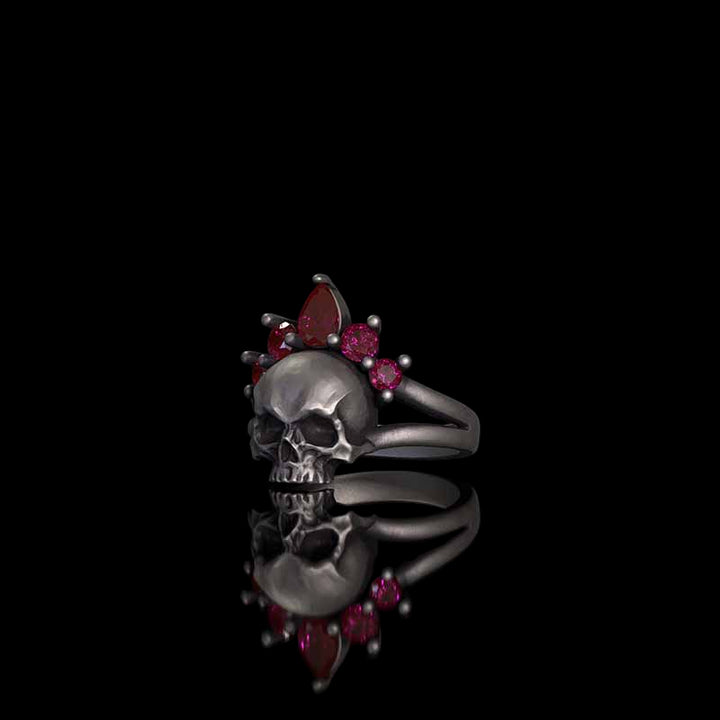 Gothic Crown Skull Sterling Silver Zircon Ring 02 | RoyalLuster.com