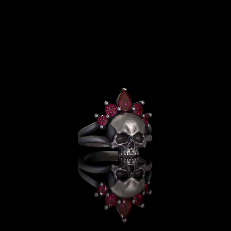 Gothic Crown Skull Sterling Silver Zircon Ring 03 | RoyalLuster.com