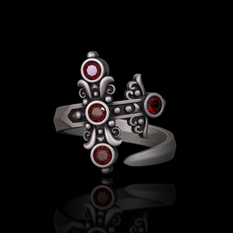 Gothic Curved Sword Sterling Silver Gem Ring | RoyalLuster.com