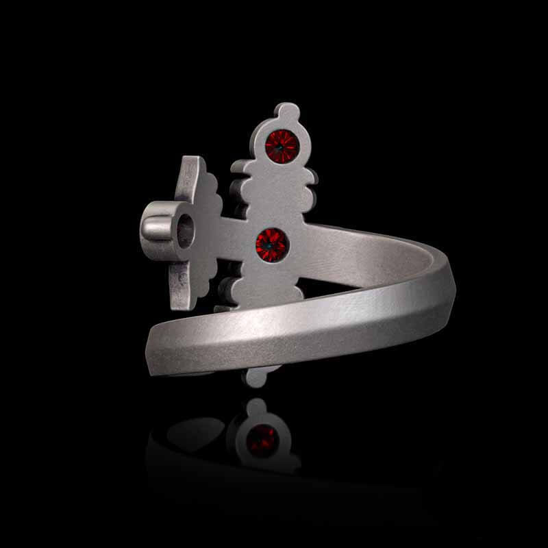 Gothic Curved Sword Sterling Silver Gem Ring