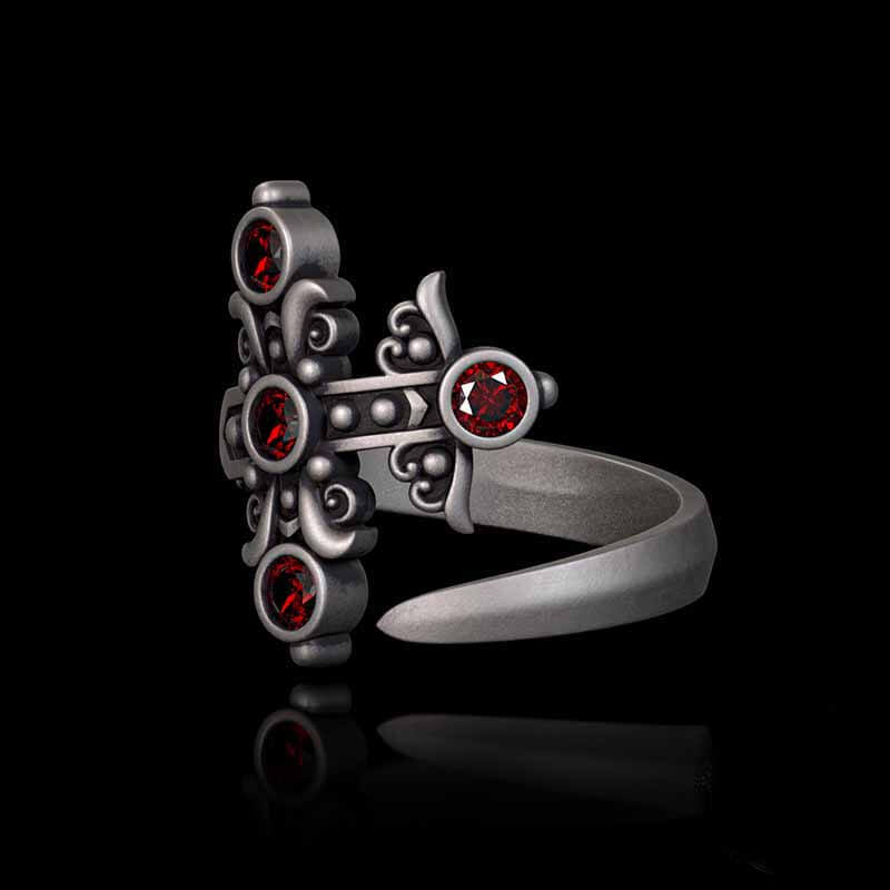 Gothic Curved Sword Sterling Silver Gem Ring | RoyalLuster.com