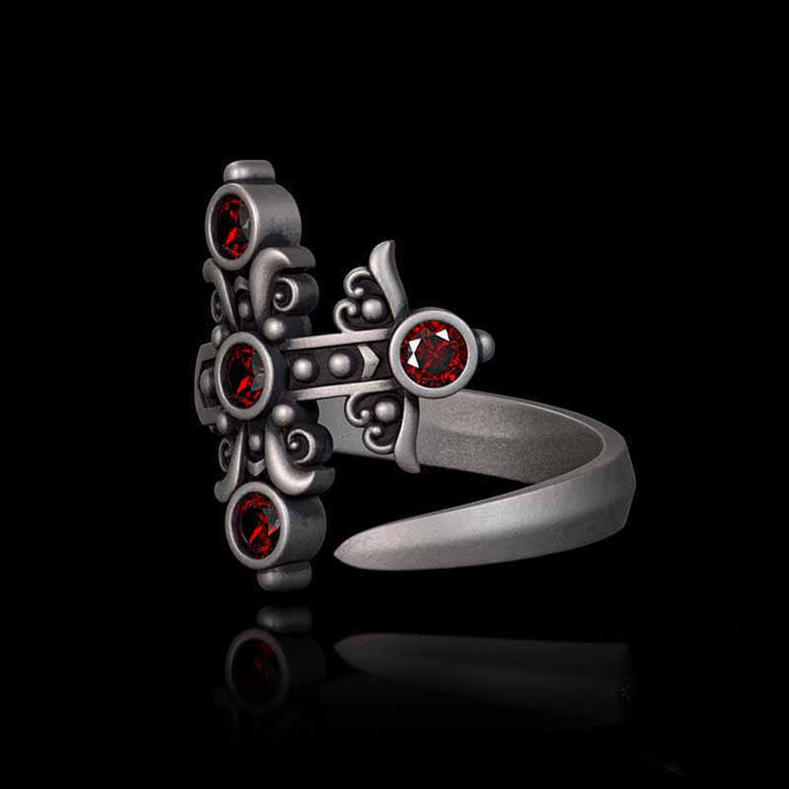 Gothic Curved Sword Sterling Silver Gem Ring | RoyalLuster.com