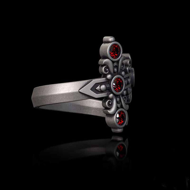 Gothic Curved Sword Sterling Silver Gem Ring