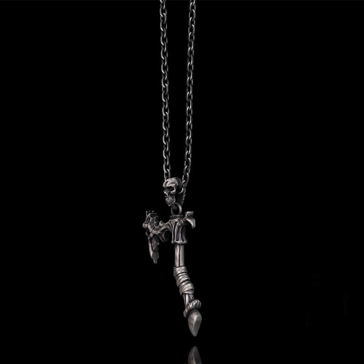 Gothic Demon Axe Sterling Silver Skull Pendant