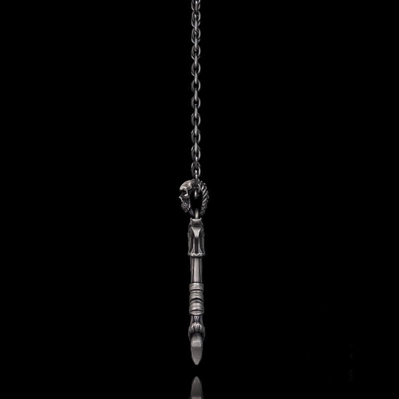 Gothic Demon Axe Sterling Silver Skull Pendant