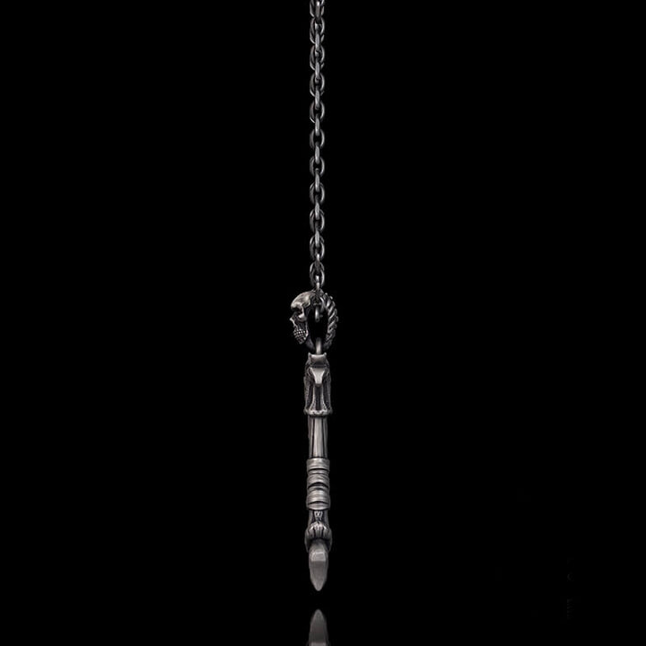 Gothic Demon Axe Sterling Silver Skull Pendant
