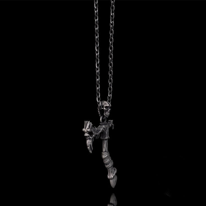 Gothic Demon Axe Sterling Silver Skull Pendant
