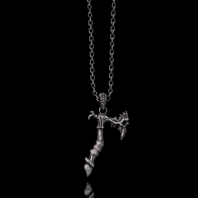 Gothic Demon Axe Sterling Silver Skull Pendant 02 | RoyalLuster.com