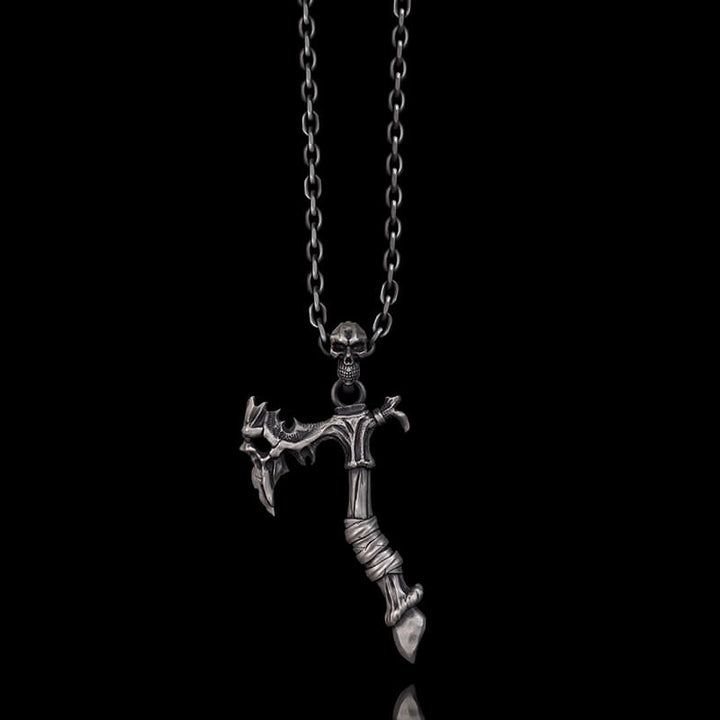 Gothic Demon Axe Sterling Silver Skull Pendant 01 | RoyalLuster.com