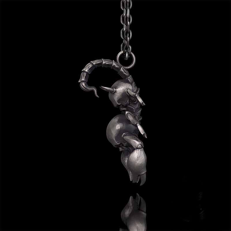 Gothic Demon Scorpion Sterling Silver Skull Pendant