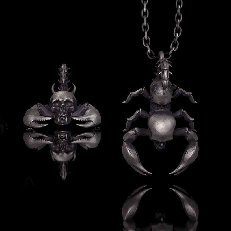 Gothic Demon Scorpion Sterling Silver Skull Pendant | RoyalLuster.com