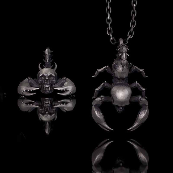 Gothic Demon Scorpion Sterling Silver Skull Pendant | RoyalLuster.com