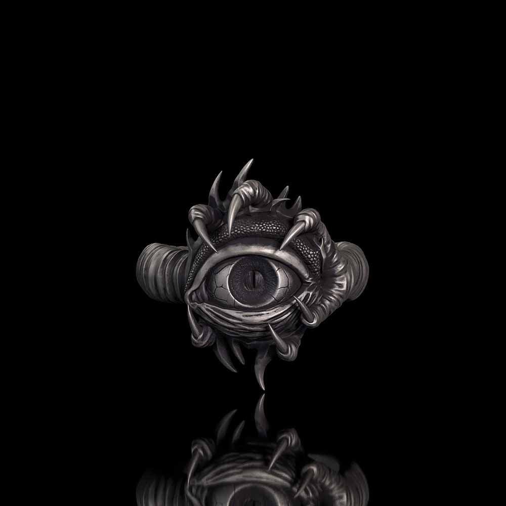 Gothic Devil's Eye Claw Biker Sterling Silver Ring | RoyalLuster.com