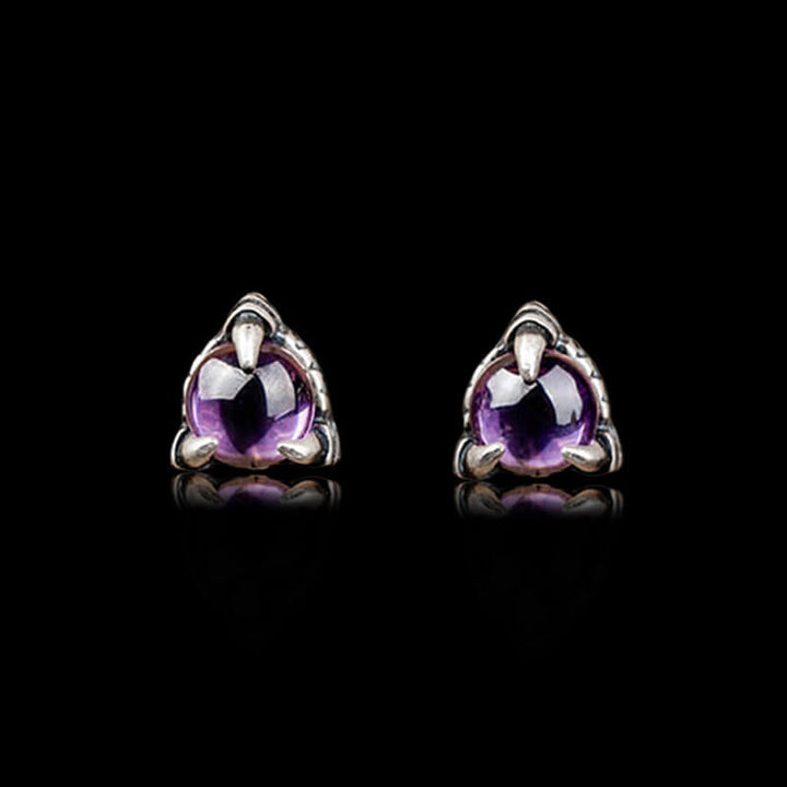 Gothic Dragon Claw Stone 925 Sterling Silver Stud Earrings