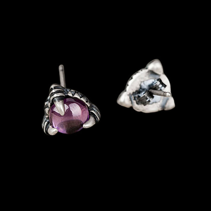Gothic Dragon Claw Stone 925 Sterling Silver Stud Earrings