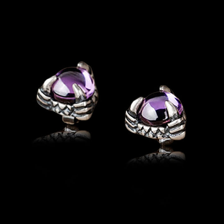 Gothic Dragon Claw Stone 925 Sterling Silver Stud Earrings