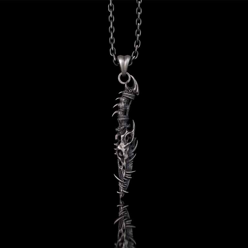 Gothic Dragon Dagger Knife Sterling Silver Pendant 01 | RoyalLuster.com