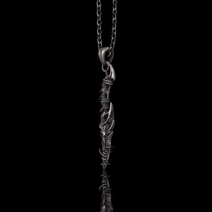 Gothic Dragon Dagger Knife Sterling Silver Pendant 03 | RoyalLuster.com