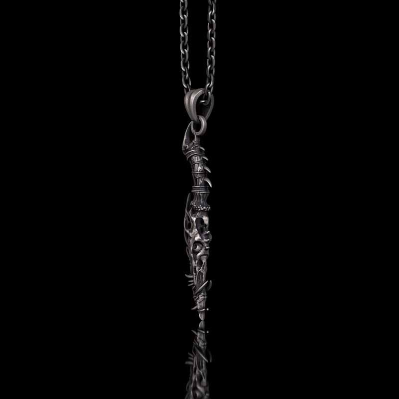 Gothic Dragon Dagger Knife Sterling Silver Pendant