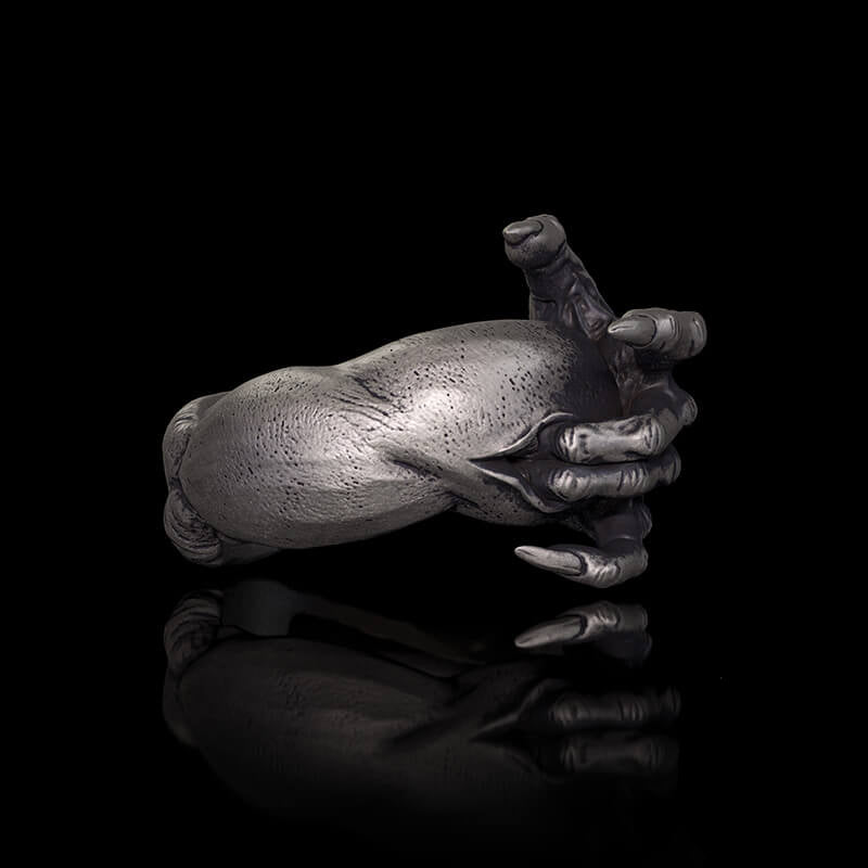 Gothic Evil Devil Hand Sterling Silver Ring | RoyalLuster.com