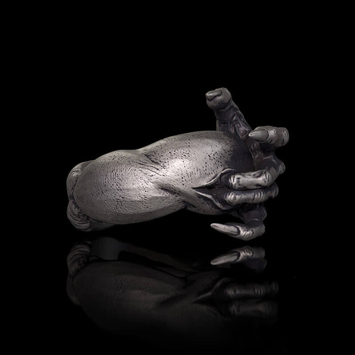 Gothic Evil Devil Hand Sterling Silver Ring | RoyalLuster.com