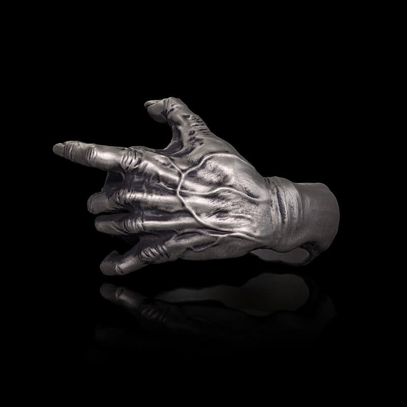 Gothic Evil Devil Hand Sterling Silver Ring | RoyalLuster.com