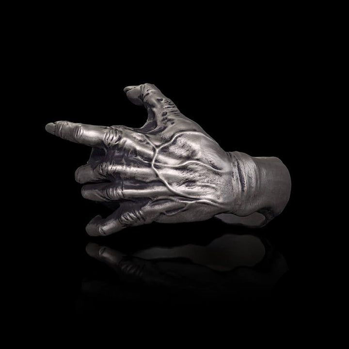 Gothic Evil Devil Hand Sterling Silver Ring | RoyalLuster.com
