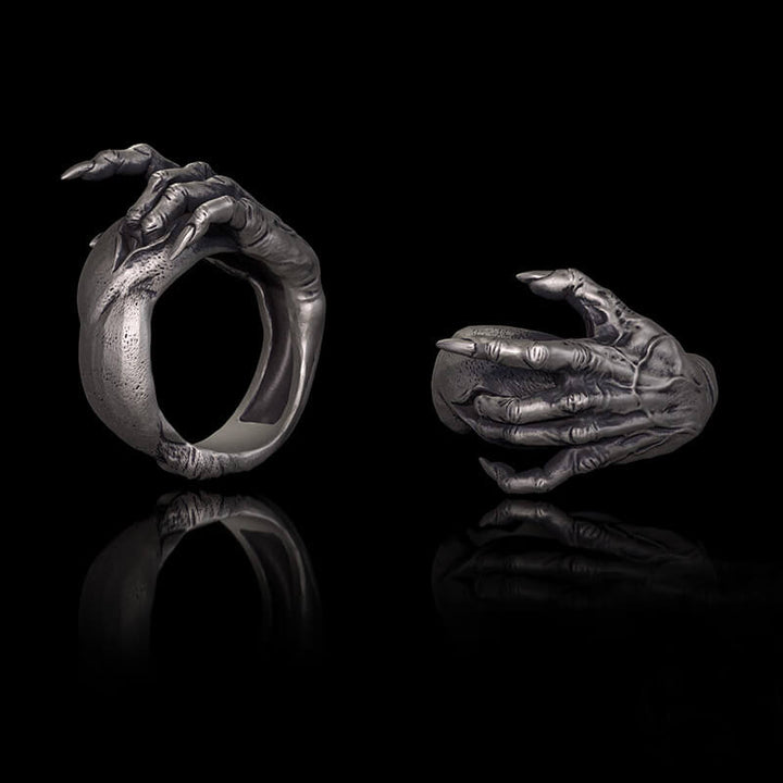 Gothic Evil Devil Hand Sterling Silver Ring | RoyalLuster.com