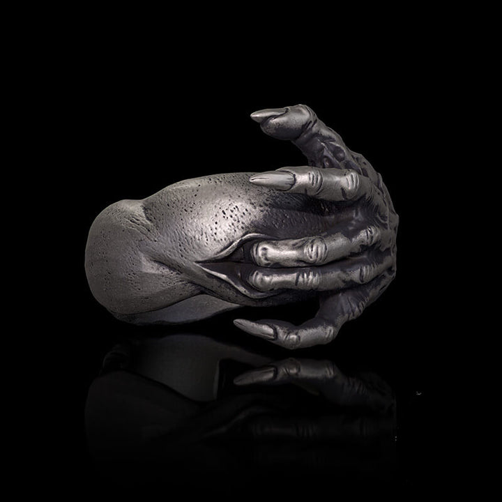 Gothic Evil Devil Hand Sterling Silver Ring | RoyalLuster.com