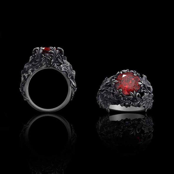 Gothic Floral Pattern Zircon-set Sterling Silver Ring | RoyalLuster.com