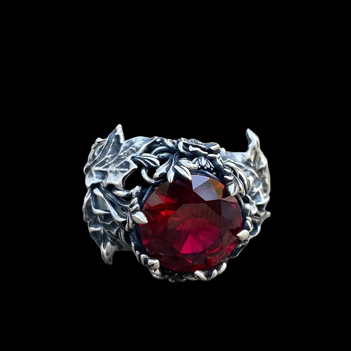 Gothic Floral Pattern Zircon-set Sterling Silver Ring | RoyalLuster.com