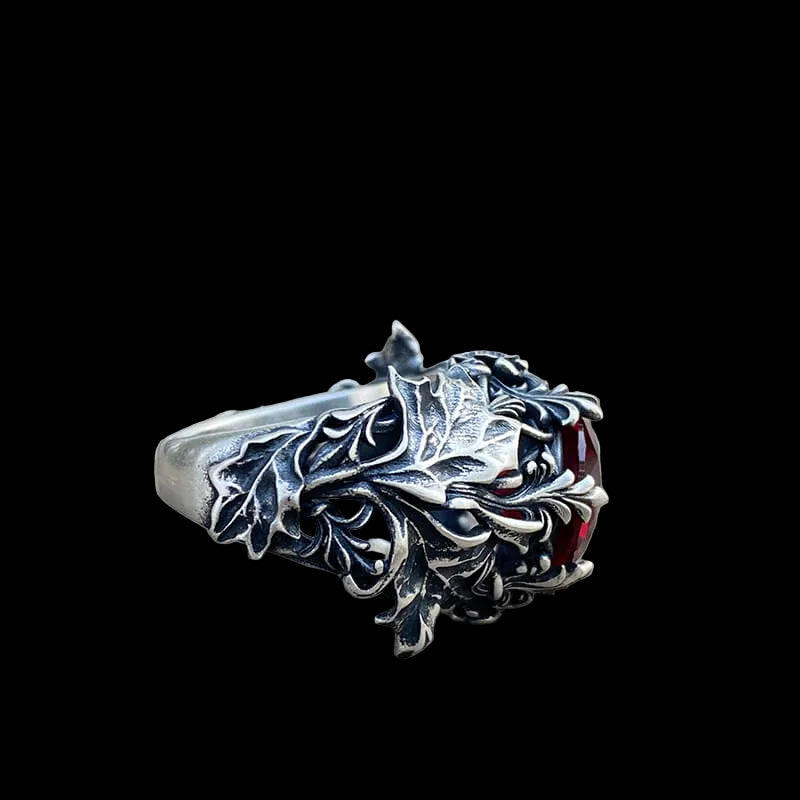 Gothic Floral Pattern Zircon-set Sterling Silver Ring | RoyalLuster.com