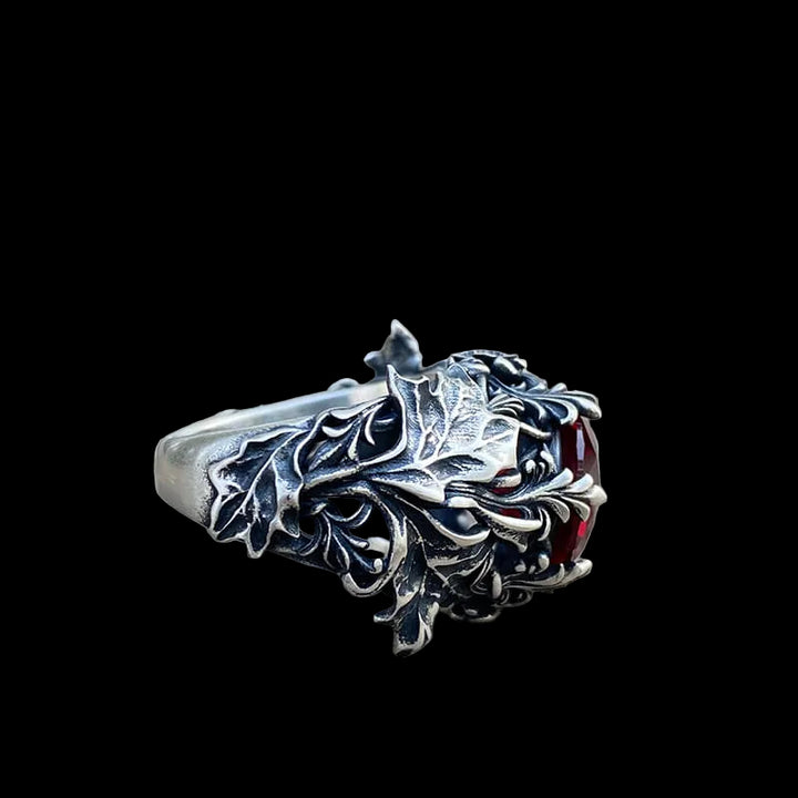 Gothic Floral Pattern Zircon-set Sterling Silver Ring | RoyalLuster.com