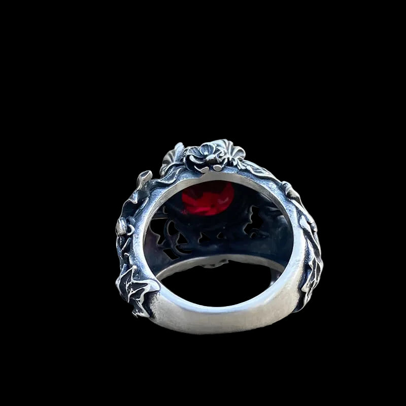 Gothic Floral Pattern Zircon-set Sterling Silver Ring