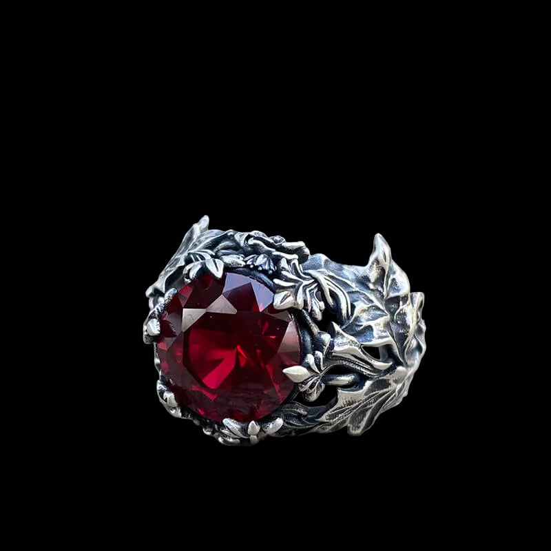 Gothic Floral Pattern Zircon-set Sterling Silver Ring | RoyalLuster.com