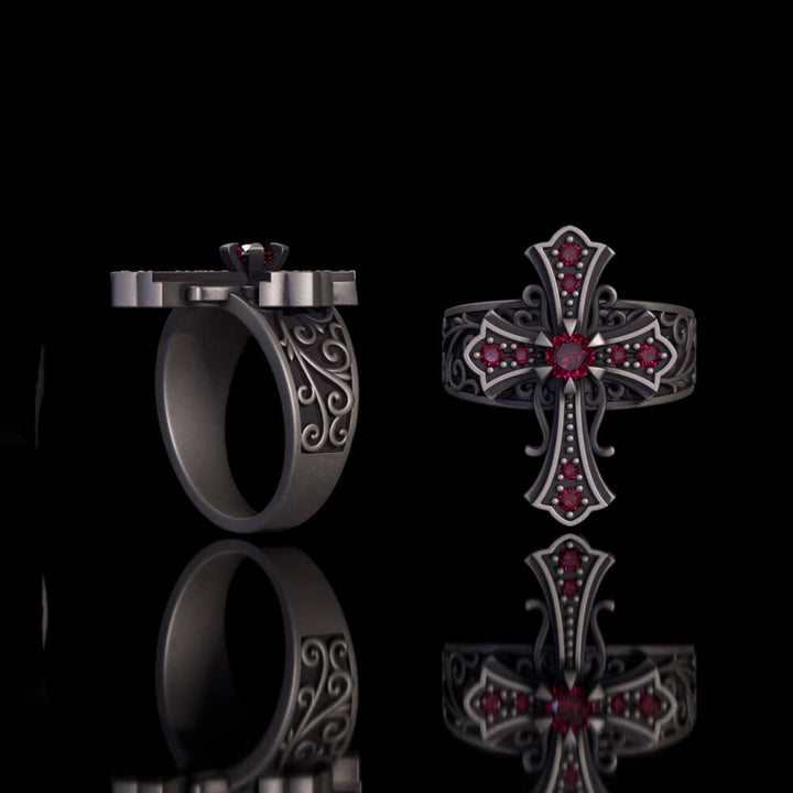 Gothic Gem Cross Vintage Sterling Silver Ring | RoyalLuster.com