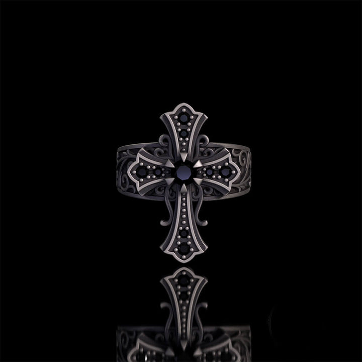 Gothic Gem Cross Vintage Sterling Silver Ring