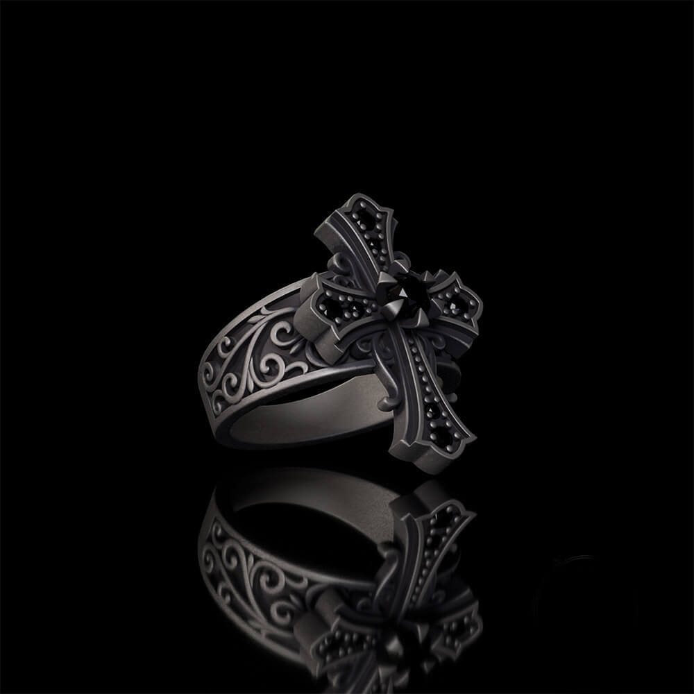 Gothic Gem Cross Vintage Sterling Silver Ring