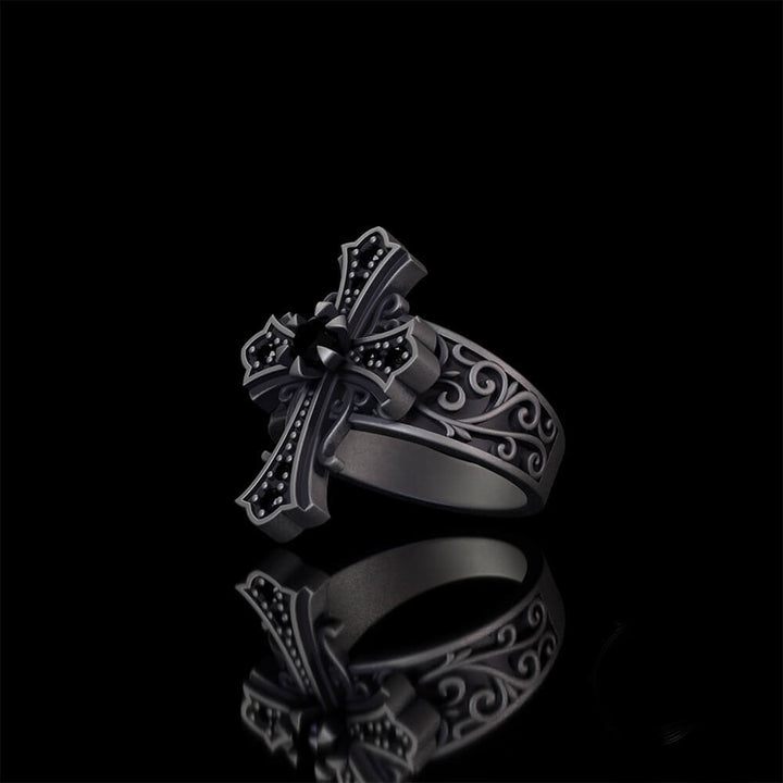 Gothic Gem Cross Vintage Sterling Silver Ring