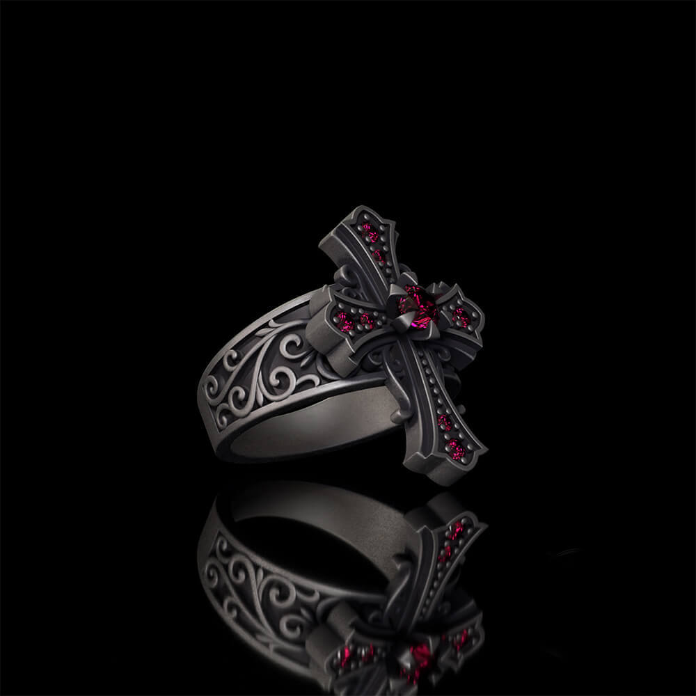 Gothic Gem Cross Vintage Sterling Silver Ring