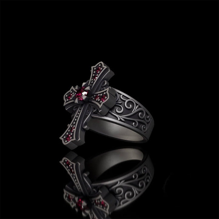 Gothic Gem Cross Vintage Sterling Silver Ring | RoyalLuster.com